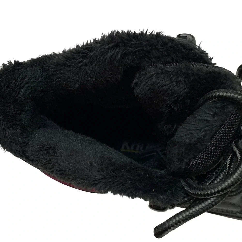 Khombu Womens Black Faux Fur Lined Winter Snow Boot Pink Accents Lace Up 8 NWT